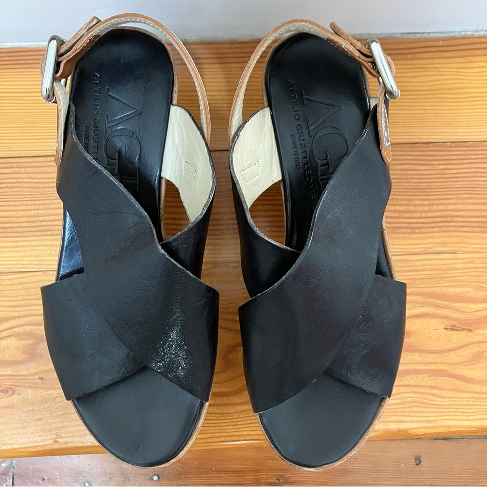AGL Platform Wedge Lucite Clear Black Leather Criss Cross Sraps Buckle Italy 38 - Picture 3 of 15